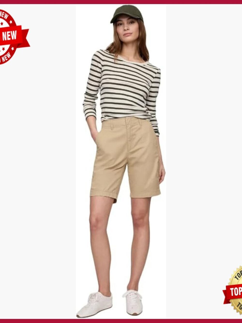 Mid Rise Pull On Cotton Blend Bermuda Shorts Size S